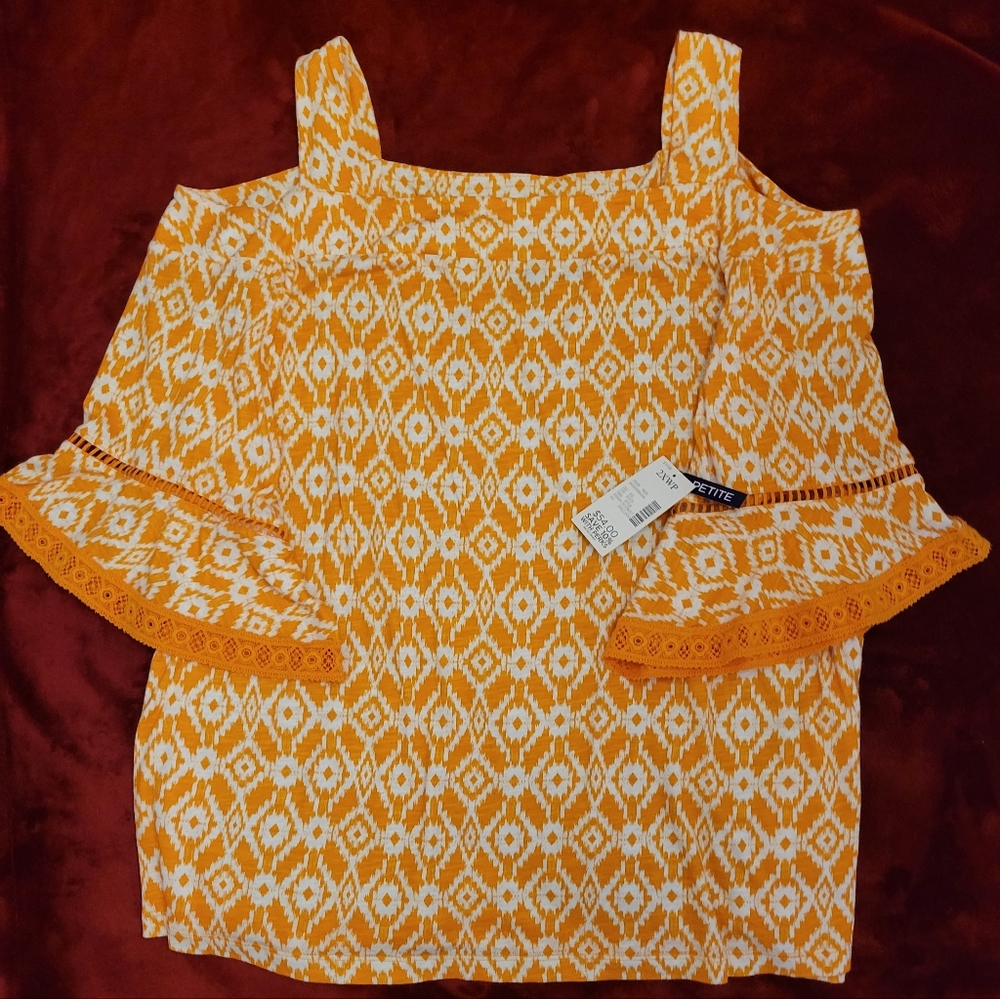 Women's Cold Shoulder Petite Length Shirt, Size 2XWP, 22/24